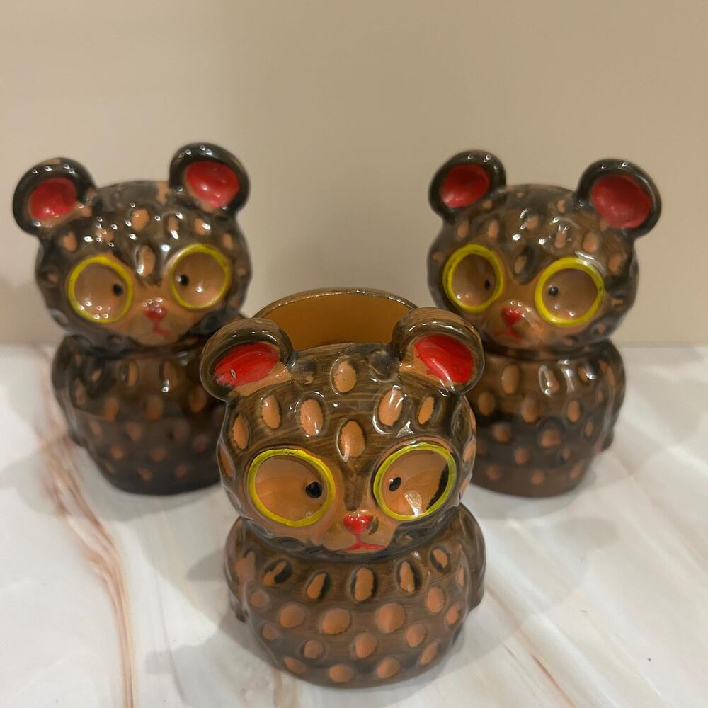 Adorable Vintage Ceramic Bear Kitchen Trio: Salt & Pepper Shakers. Napkin Holder